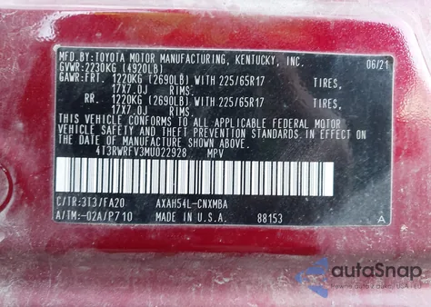 2021 Toyota Rav4 Hybrid Xle z USA, uszkodzony, nr VIN 4T3RWRFV3MU022928